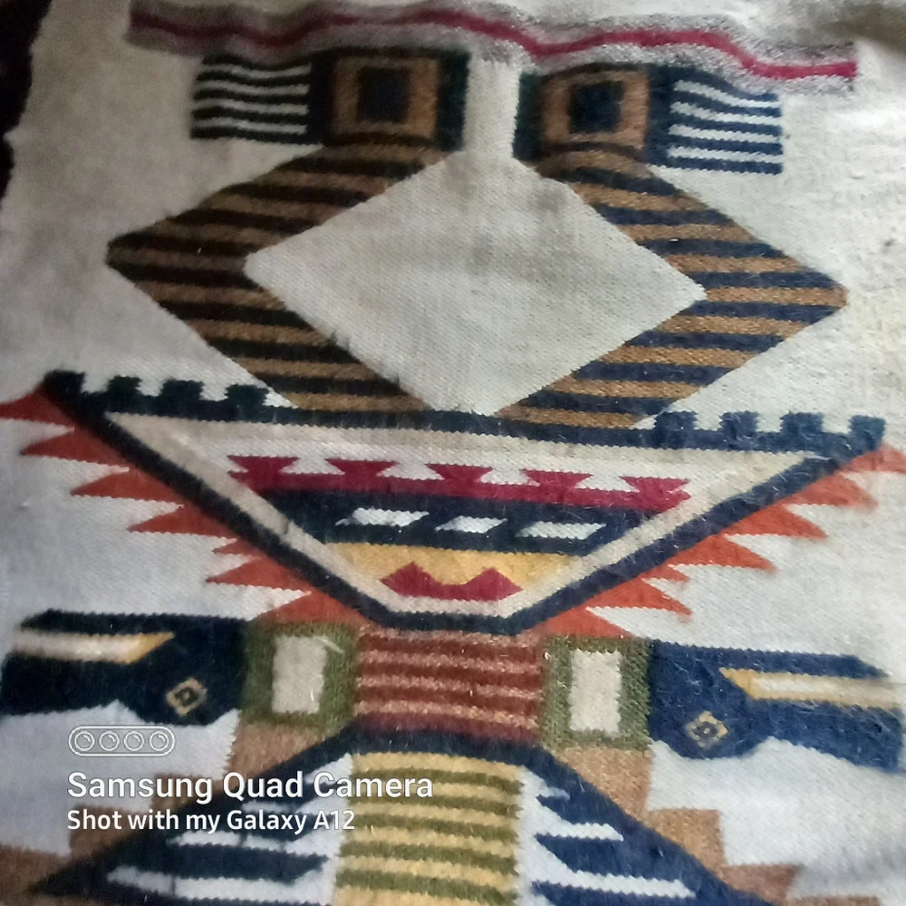 KILIM WOOL Authentic Teal Handmade Woven Weave Rug - Picture 3 of 4